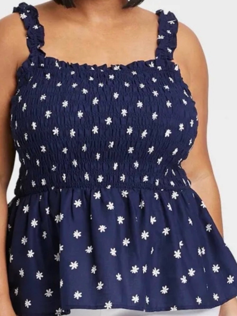 Ava & Viv Navy Floral Smocked Peplum Top with White Daisies Size 3X
